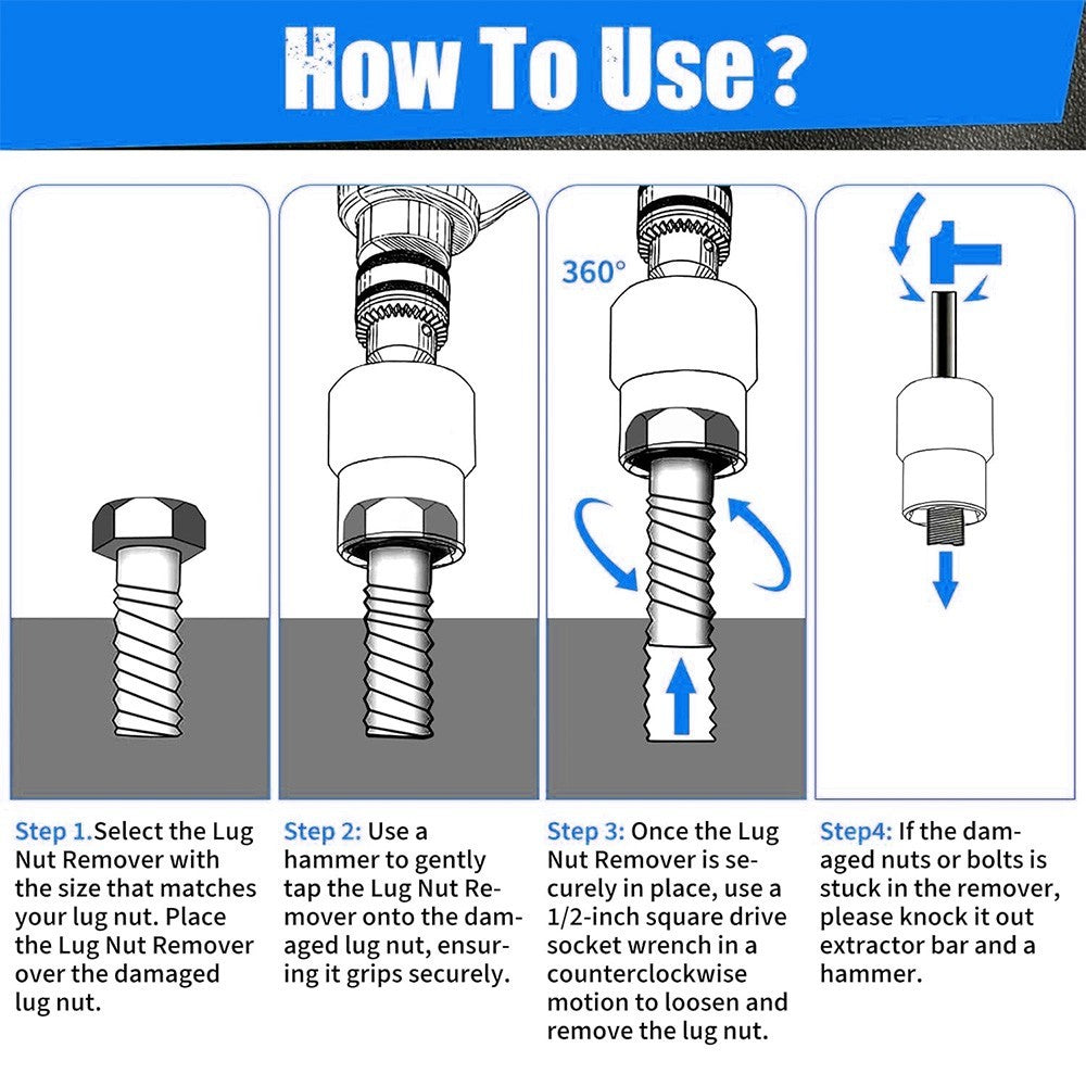 1/2" Locking Wheel Nut Remover Set Stud Bolt Impact Socket Twist Extractor Tool