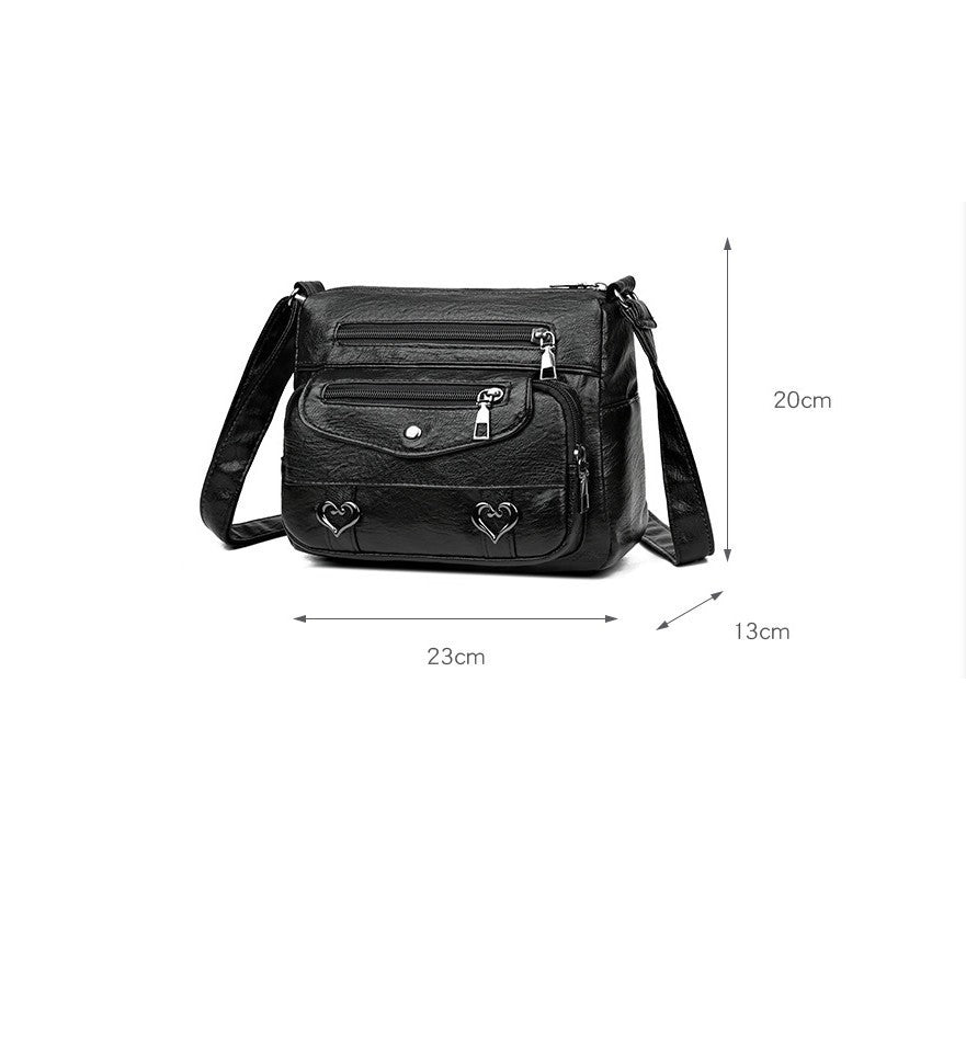 Retro Multi Pockets Crossbody Bag Soft PU Leather Shoulder Bag Purse For Women