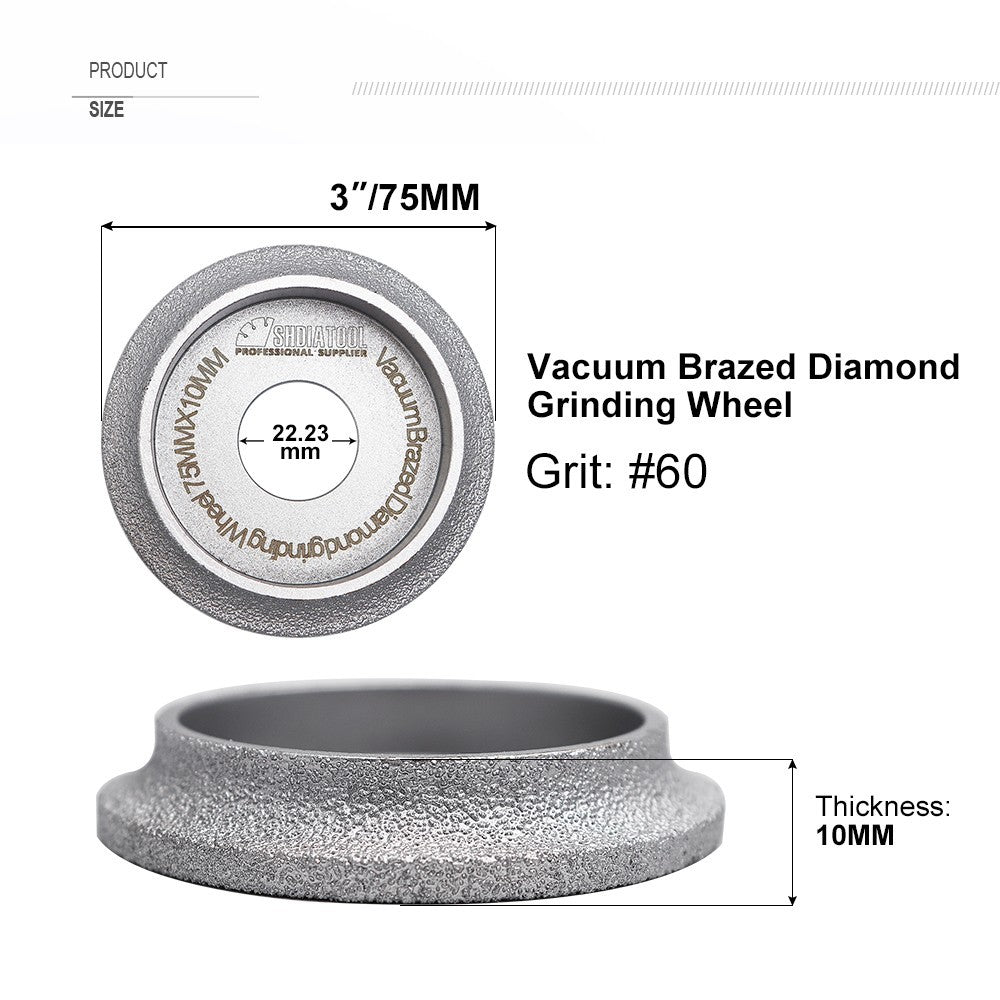 1pc Vacuum Brazed Diamond Grinding Wheel for Demi-bullnose Edge Profile 75mm