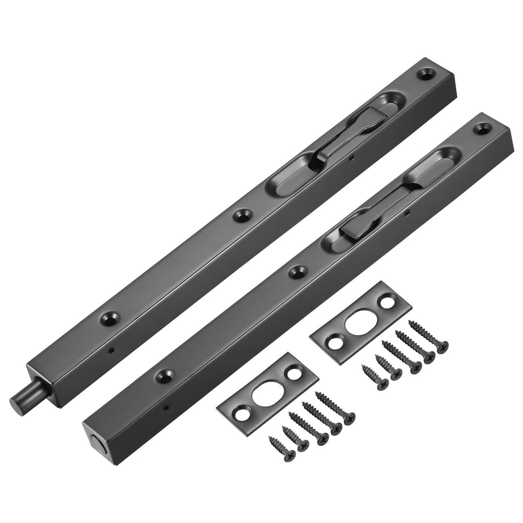 Flush Bolt 10-inch Stainless Steel Door Guard Lever Action Latch Lock 2Pcs Black