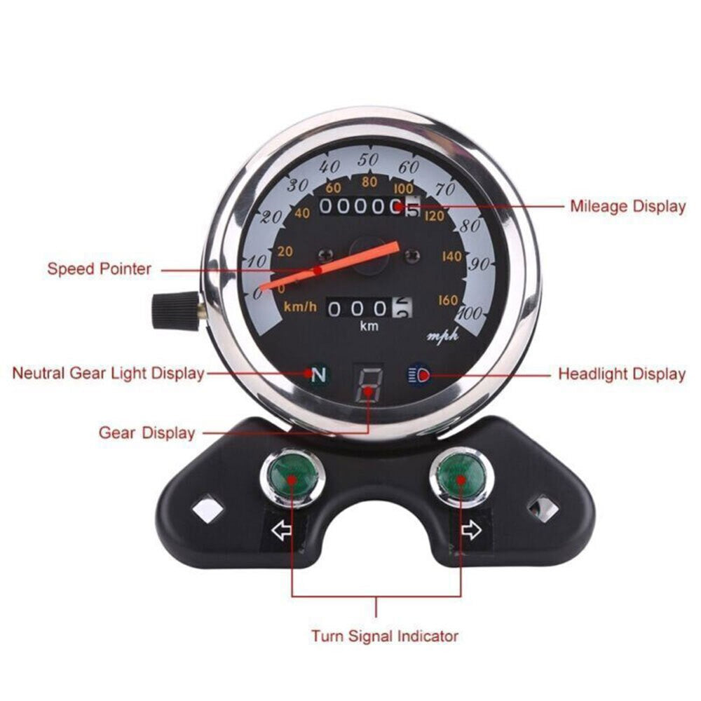 12V Digital Motorcycle Gauge LED LCD Odometer Speedometer Tachometer