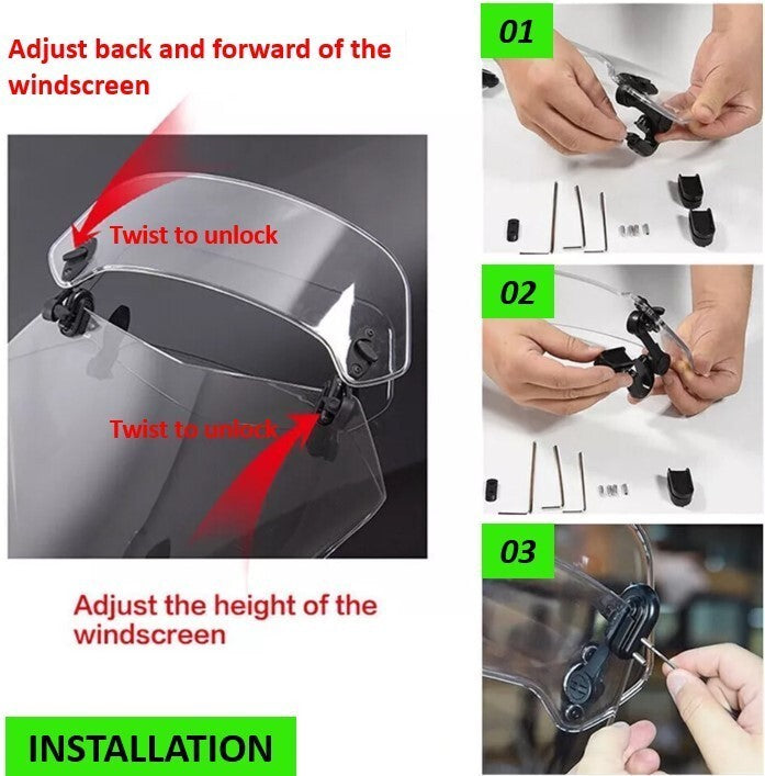 Motorbike Motorcycle Clip On Windshield Wind Screen Deflector Extension Spoiler