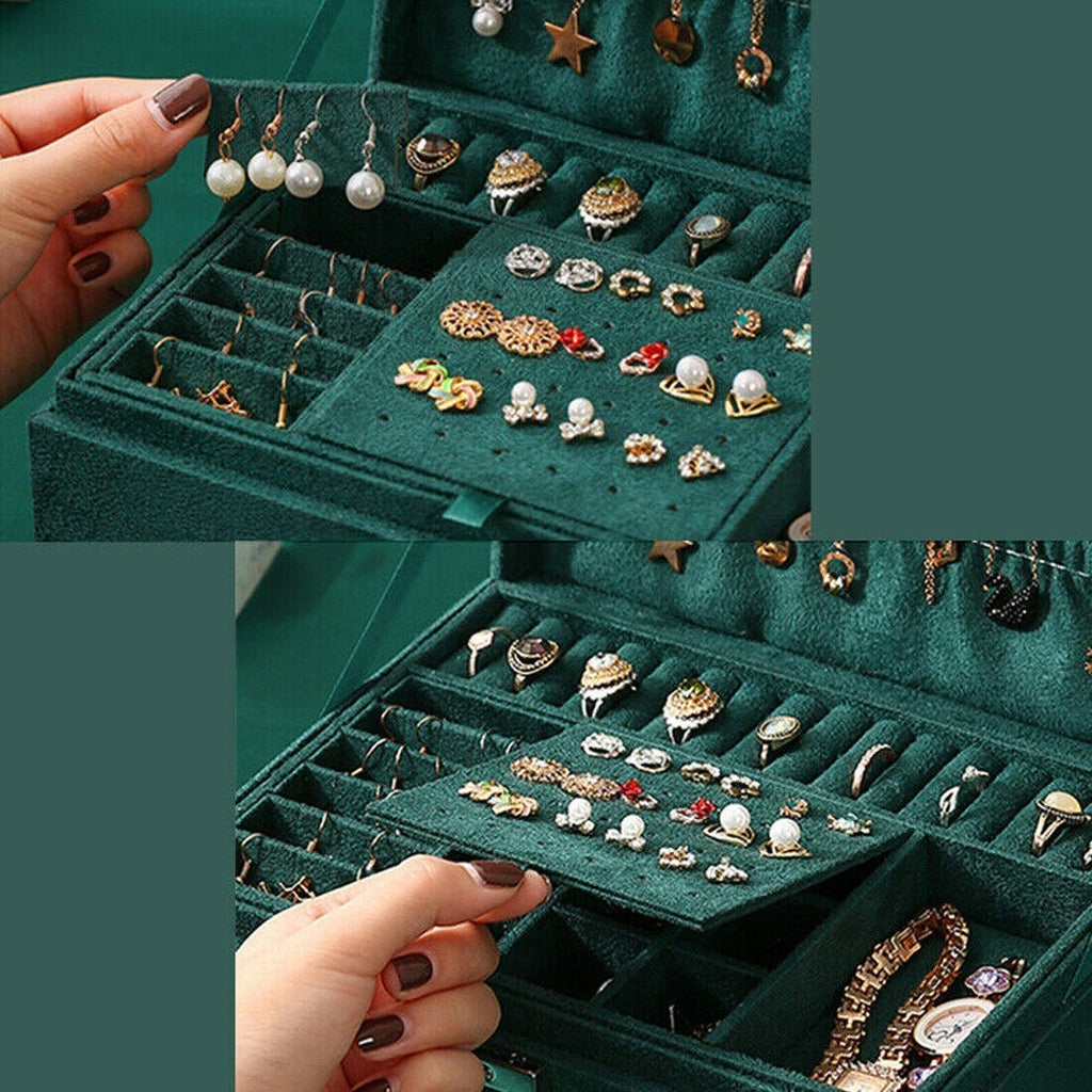 Large 3 Layer Jewellery Organizer Storage Necklace Storage Box Drawer Cabinet