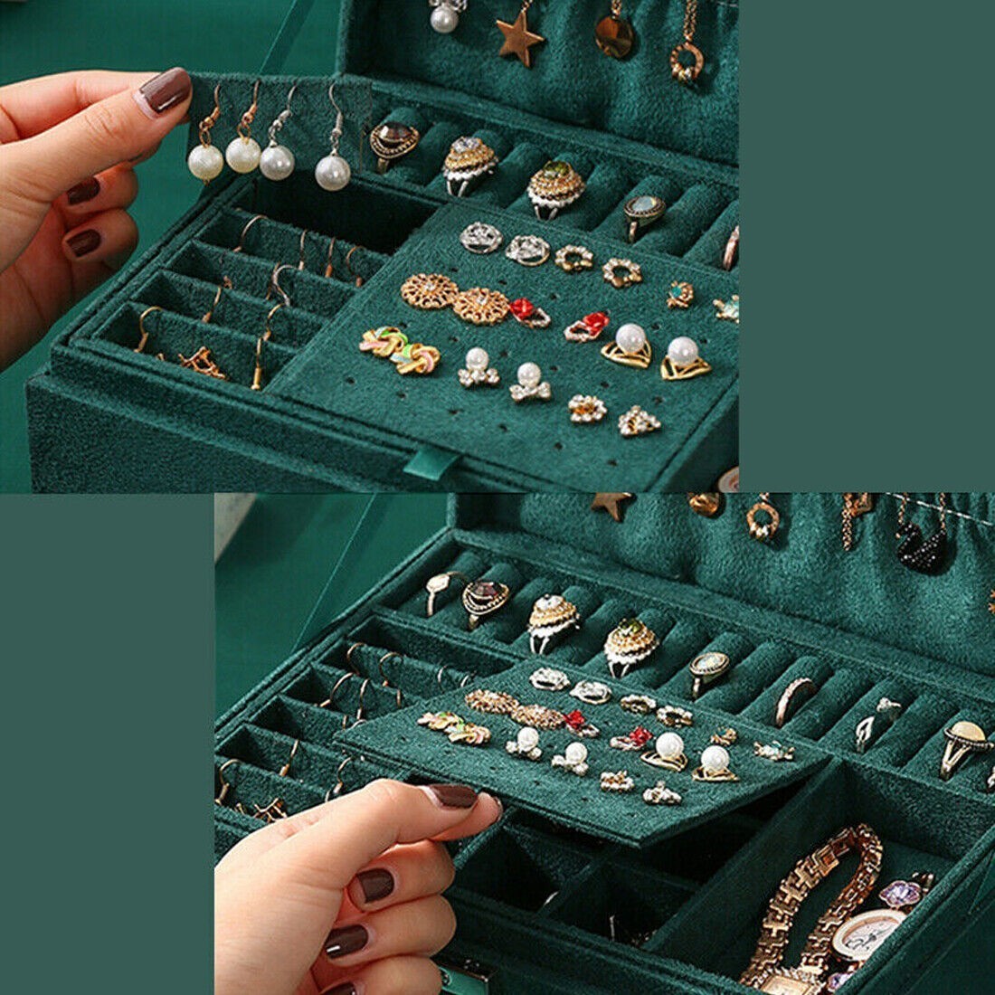 Large 3 Layer Jewellery Organizer Storage Necklace Storage Box Drawer Cabinet