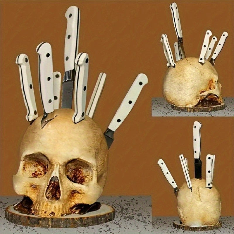 Skull Knife Holder For Kitchen Storage, Horror Kitchen Storage Head Rack Decor