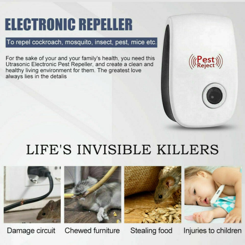8X Electric Ultrasonic Pest Repeller UK Plug Anti Insect Bug Rat Spider Mosquito