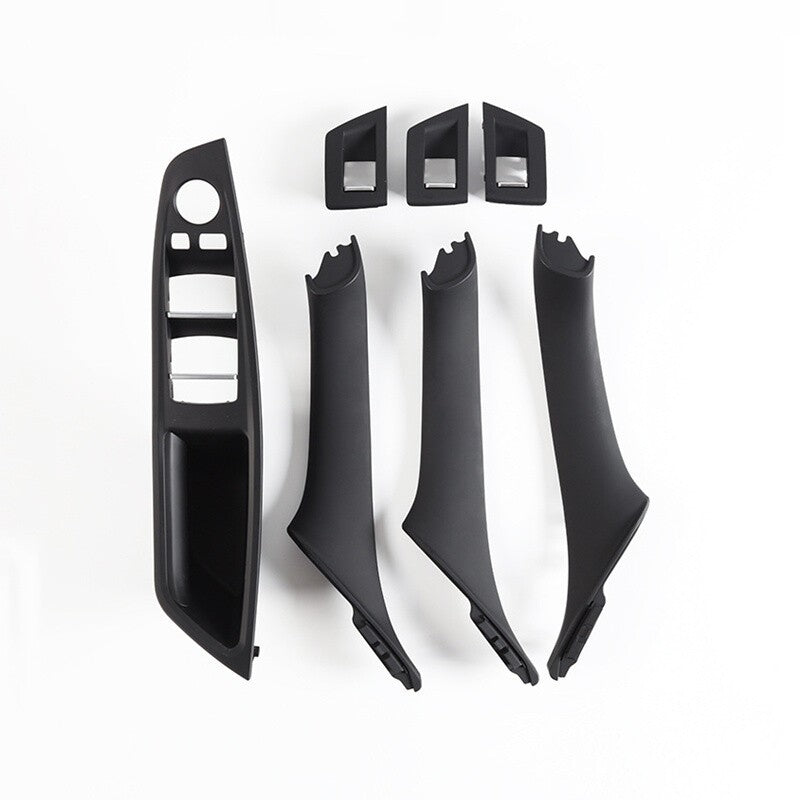 7pcs Matte Black Car Inner Door Handle Pull Set Kit For BMW 5 F10 RHD 2010-2016.