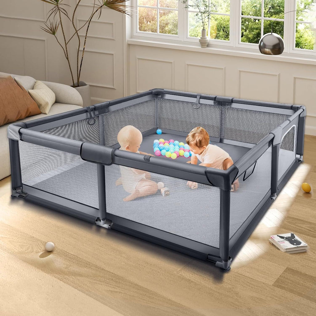 Baby Playpen for Toddlers with Soft Fabric Bumpers Large Safety Play Yard