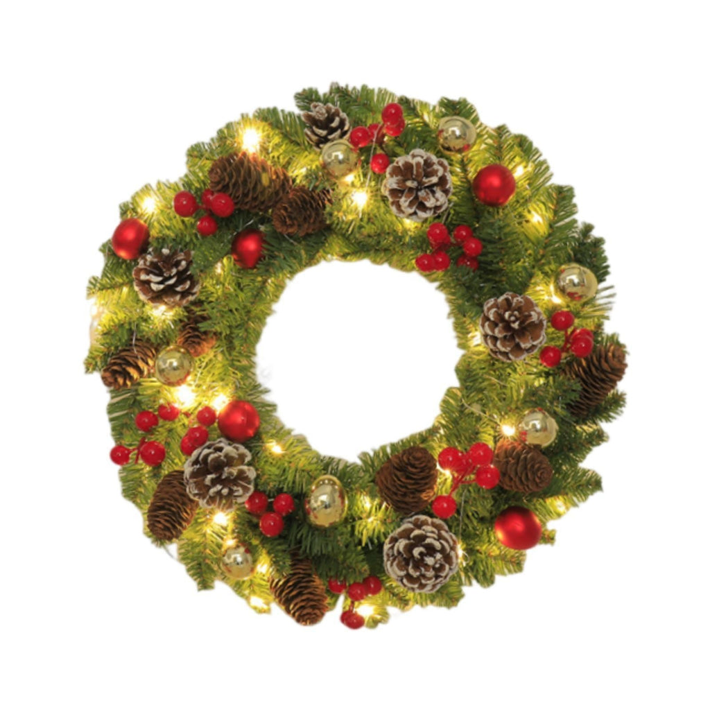Christmas Wreath with Lights Xmas Wreath Garland with Pinecones Hanging Winter