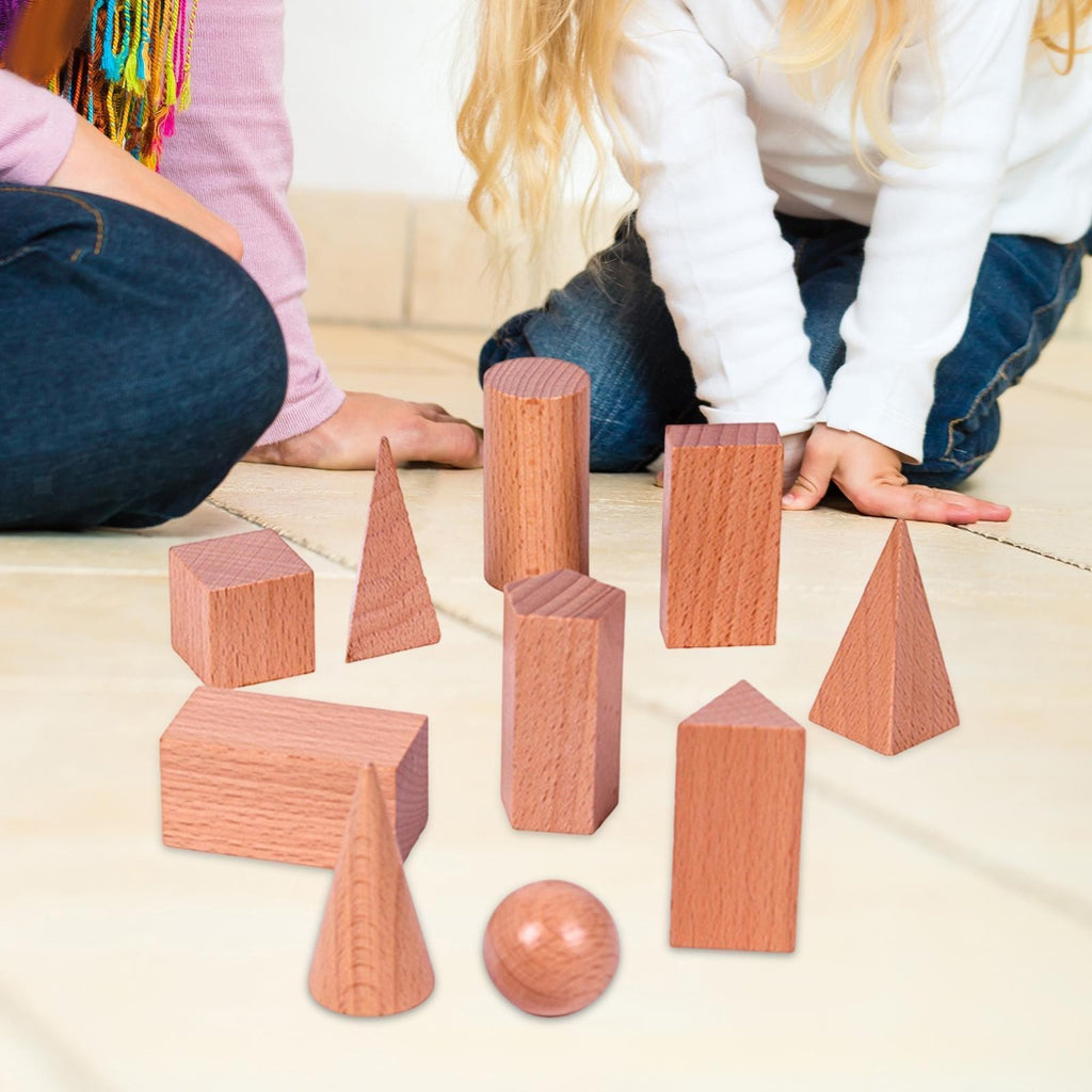 10x Wood Geometric Solids Geometric Blocks Home 3D Shapes Classroom