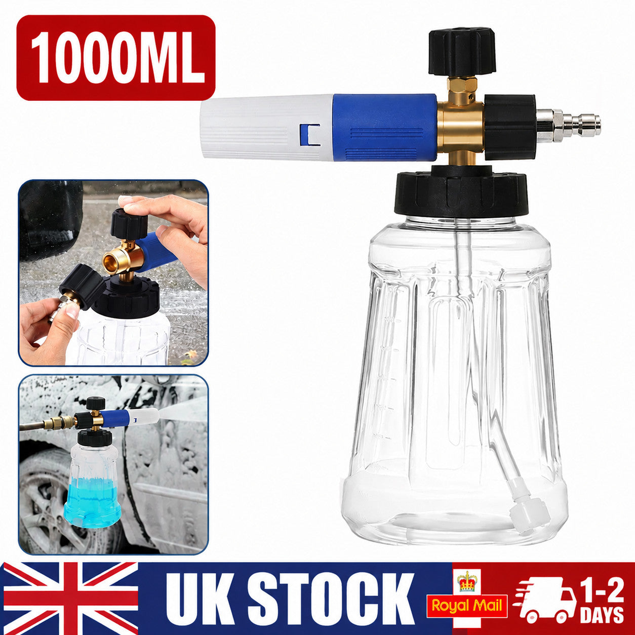 1/4 Quick Release Snow-Foam Lance Pressure Washer Gun Soap Cannon Bottle 1000ML