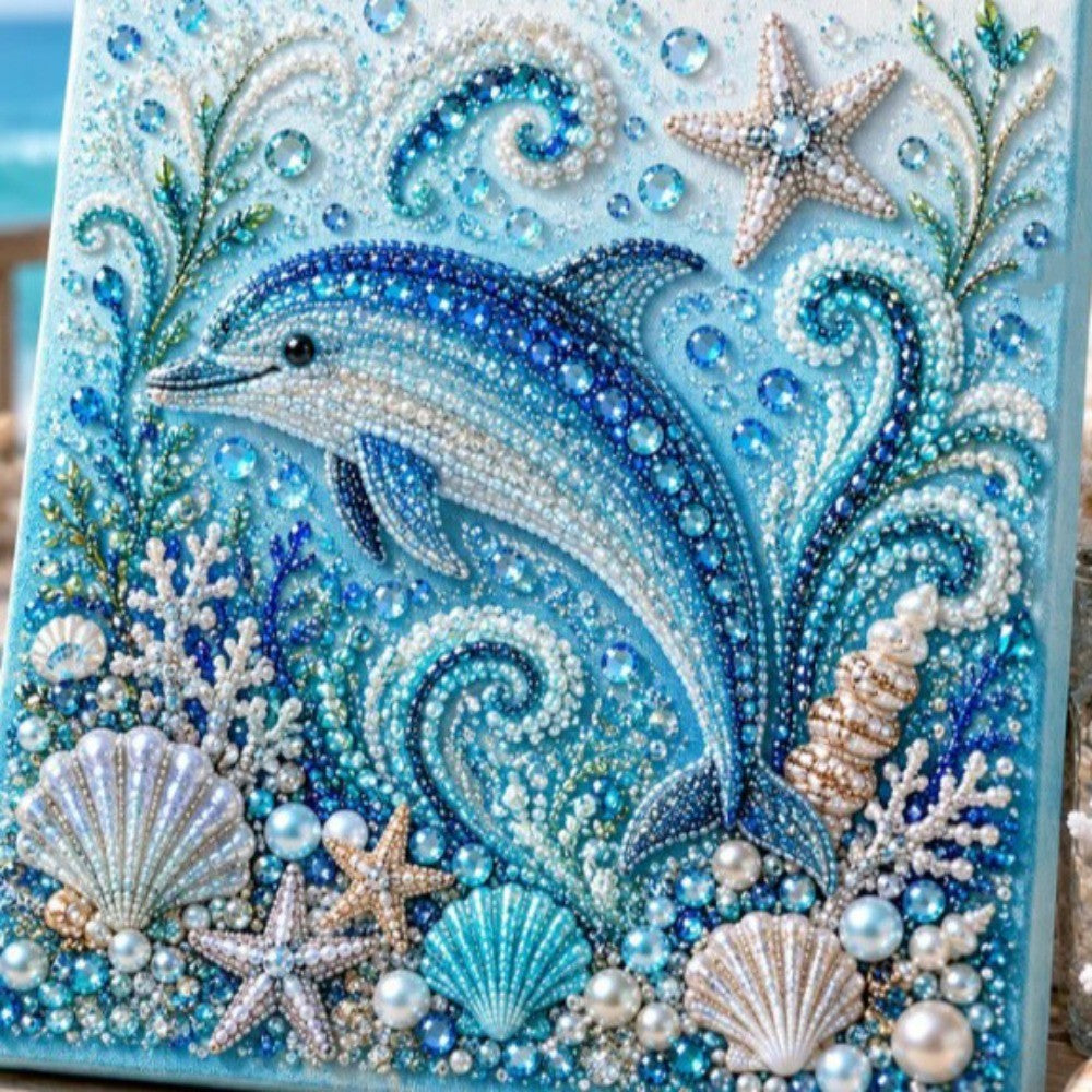 Ocean Theme Pearl Art DIY Kit, Sparkling 3D Diamonds Painting Kit Handcraft