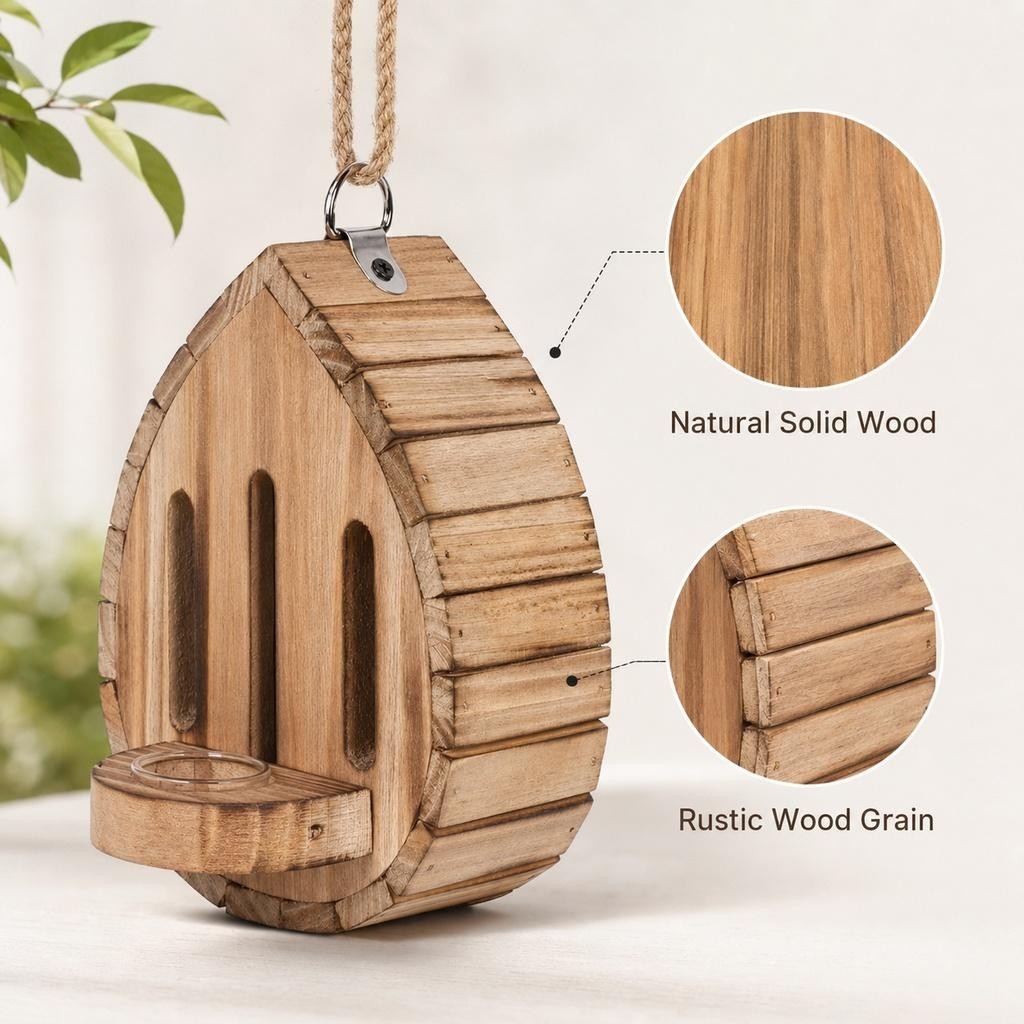 1x Butterfly House for Outside Teardrop-Shaped Wooden Butterfly Habitat & Feeder