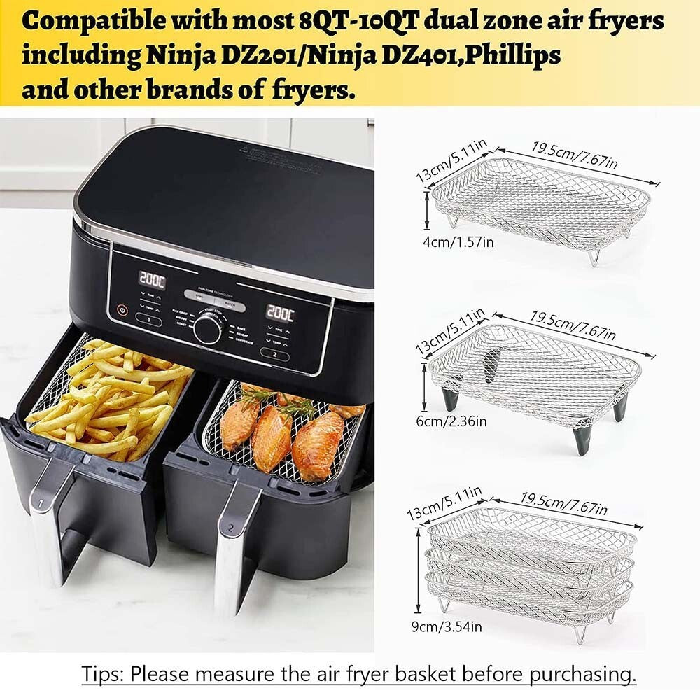 Rectangle Air Fryer Rack Accessories for Ninja Dual Air Fryer AF300UK AF400UK