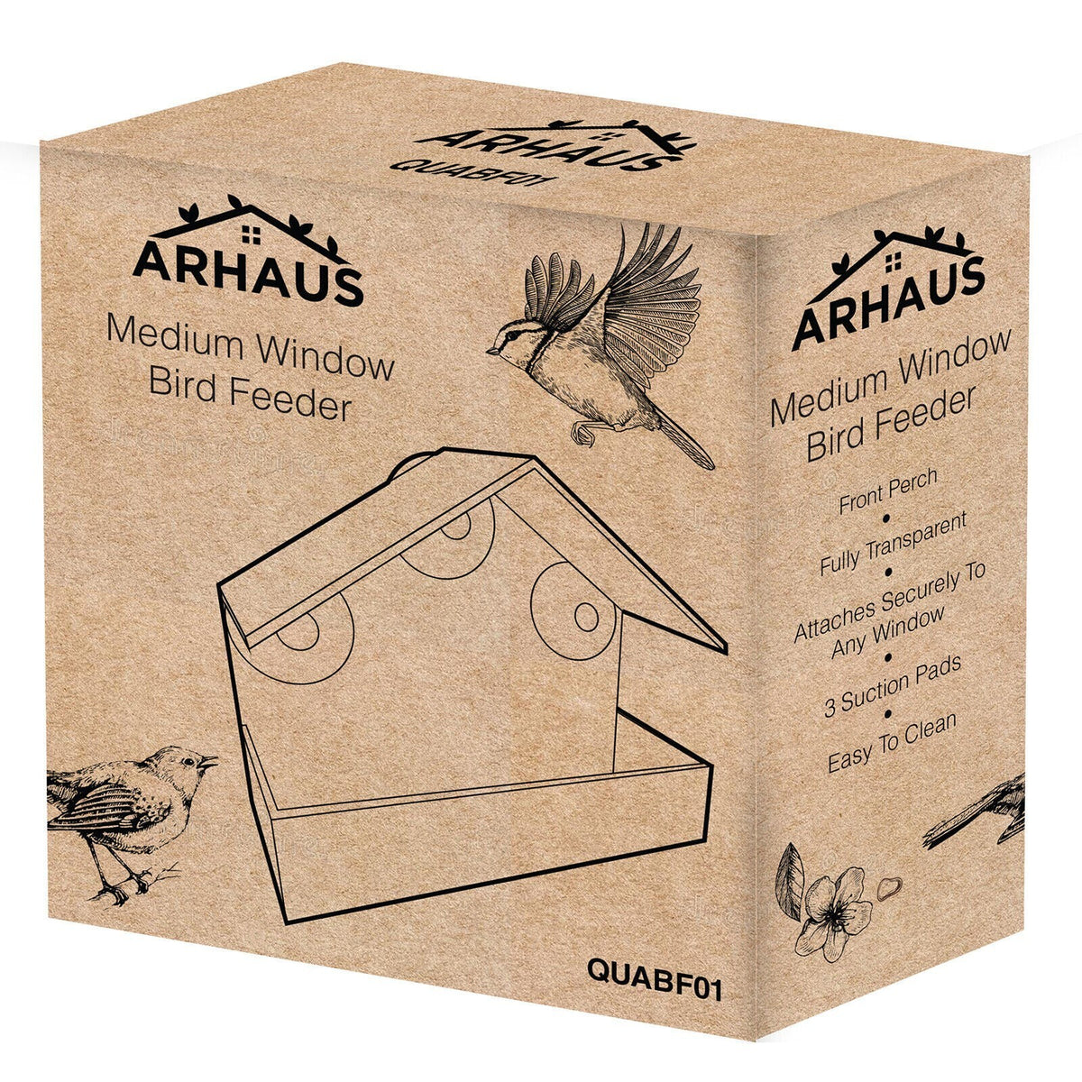 2 Glass Window Bird Feeder Stations Seed Mealworm Suction Cups Clear Perspex