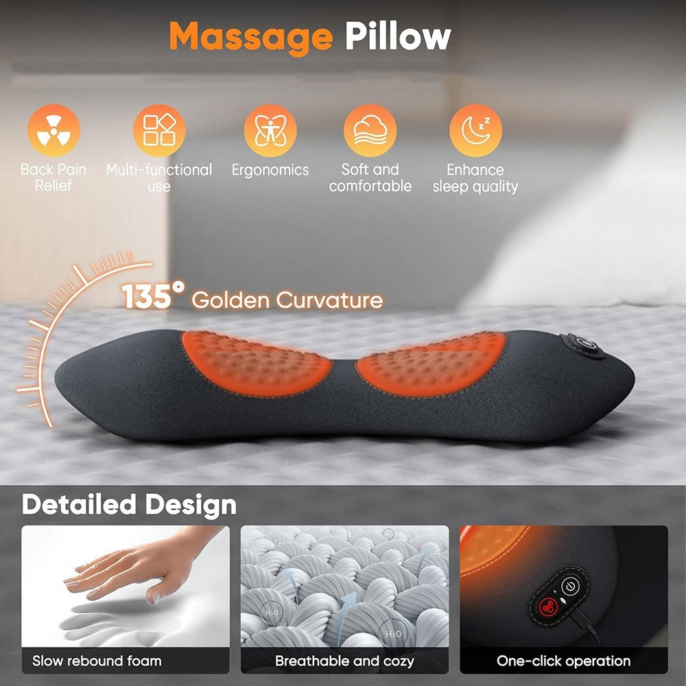 Heated Back Massager Lumbar Support Pillow with Vibration Lower Back Waist UK