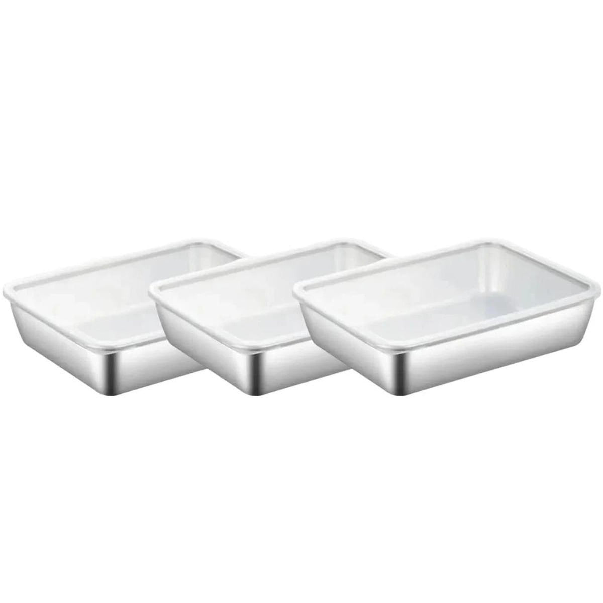 3Pcs Food Storage Containers Stainless Steel 2200ml for Picnic Fridge Pantry