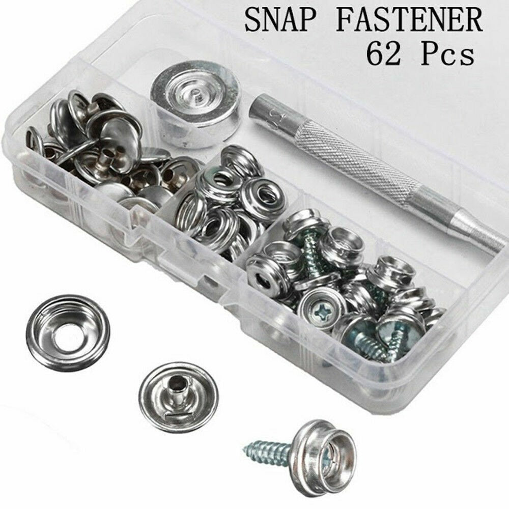 62PCS Canvas & Upholstery Boat Cover Snap Button Fastener Kit w/ Installation