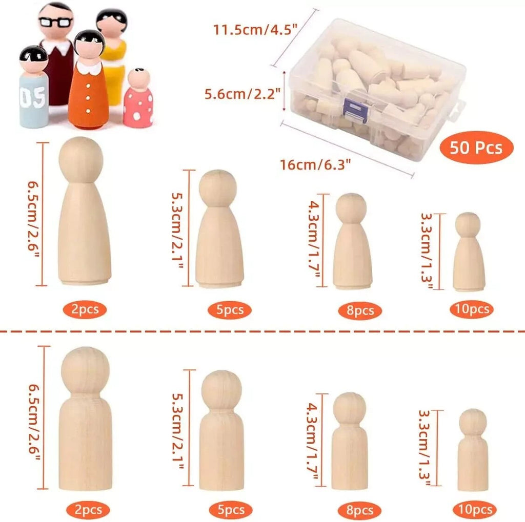 Wooden Peg Dolls Unfinished People, 50 Pcs Natural Wooden Pegs People Shape Doll
