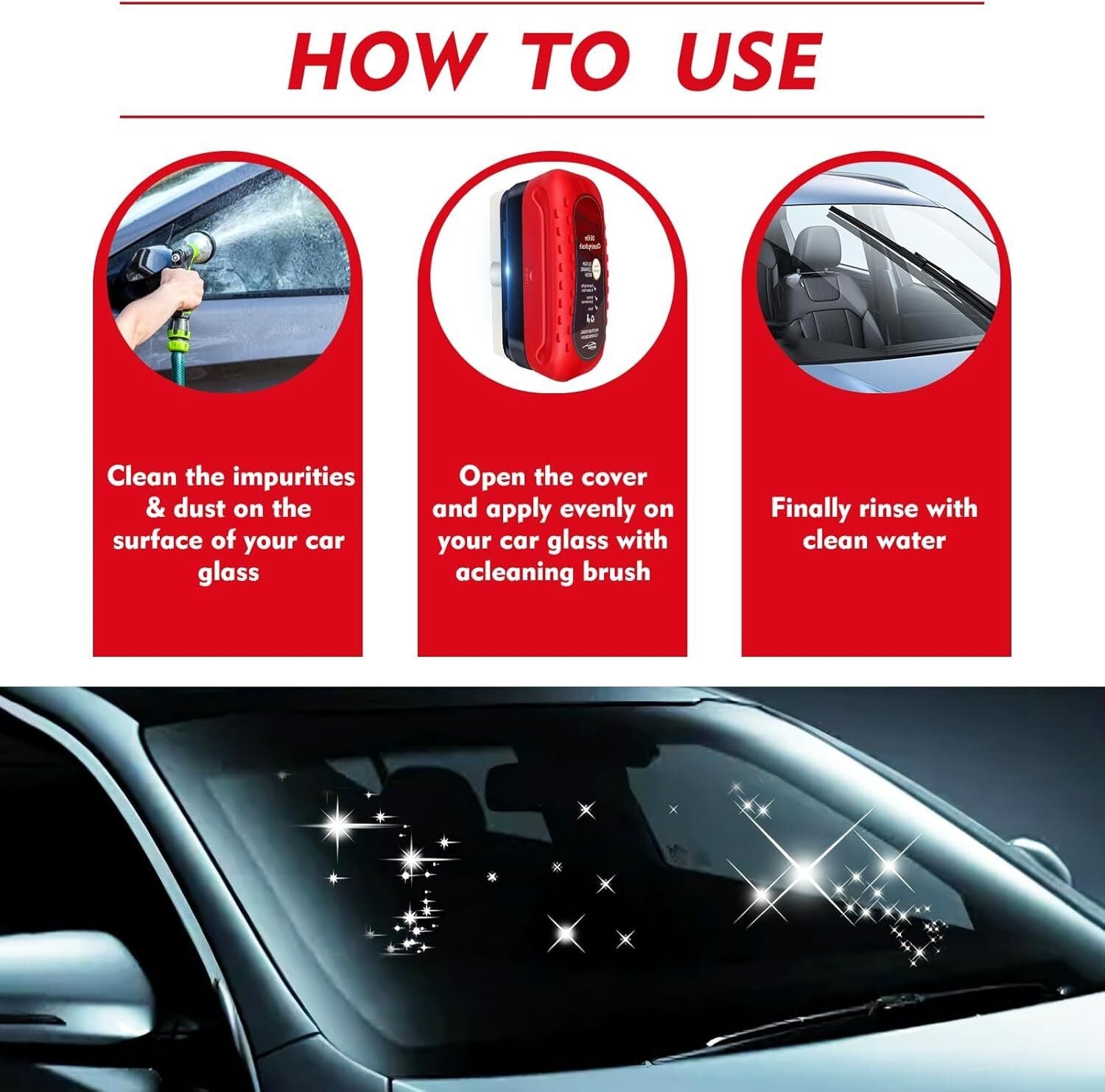 3xCar Glass Cleaning Brush Oil Film Remover Windshield Cleaner Wipe Tool Window