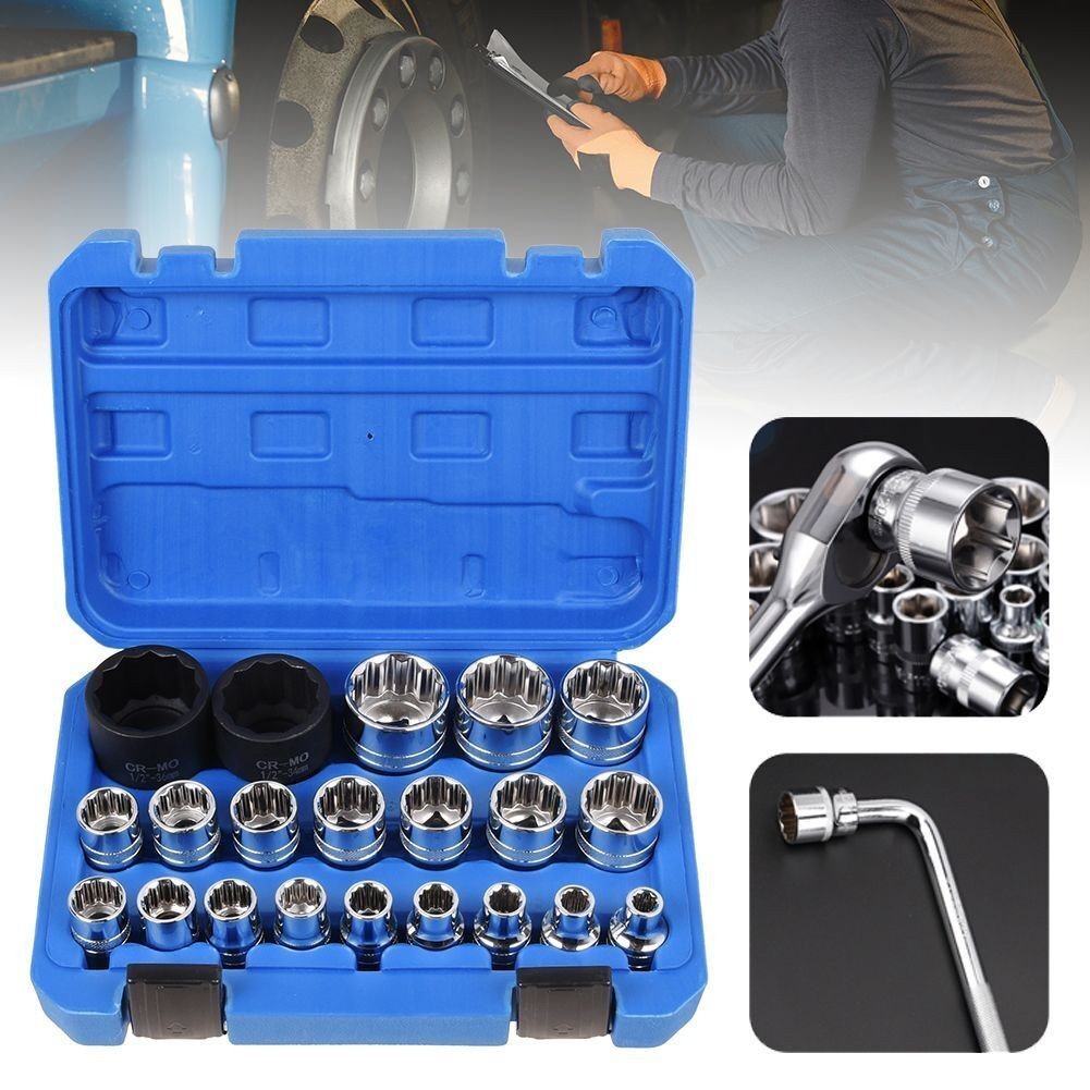 12-point 8-36mm CR-V Metric Sockets 21Pcs 1/2" Drive Universal Spline Socket UK