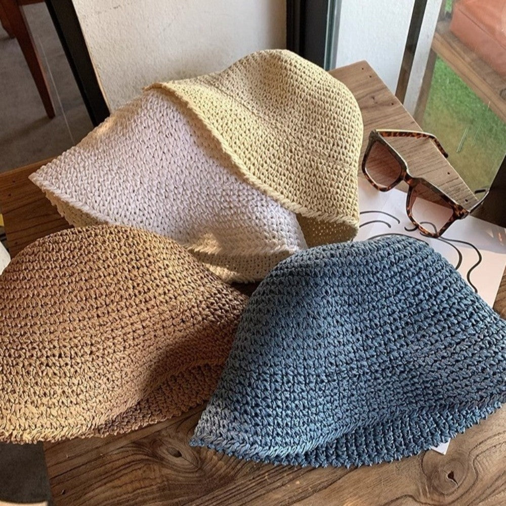 UV Protection Straw Bucket Hat Foldable Fisherman Hat  for Women Beach