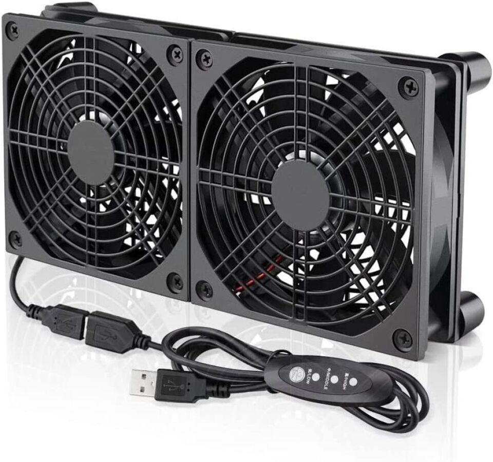 120mm 5V USB Powered PC Router Dual Cooling Fans w/Speed Controller High Fan