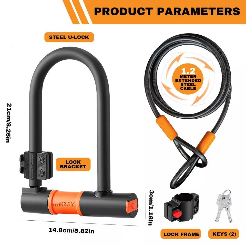 U Shaped Bike Lock With Two Keys Heavy Duty Cable With Bracket Bicycle D Lock UK