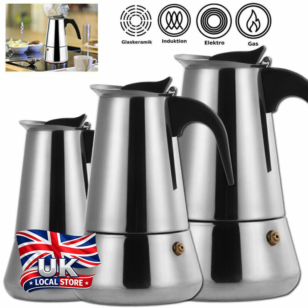 12 Cups Stainless Steel Espresso Ground Coffee Maker Flip Top Moka Pot Induction