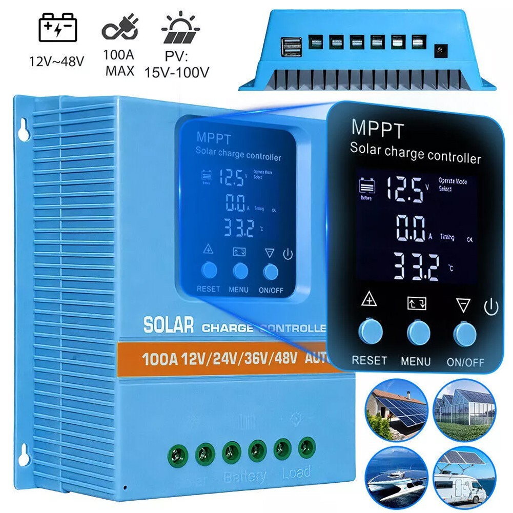 Upgraded 100A MPPT  48V-12V Solar Charge Controller Solar Panel Charge Regulator