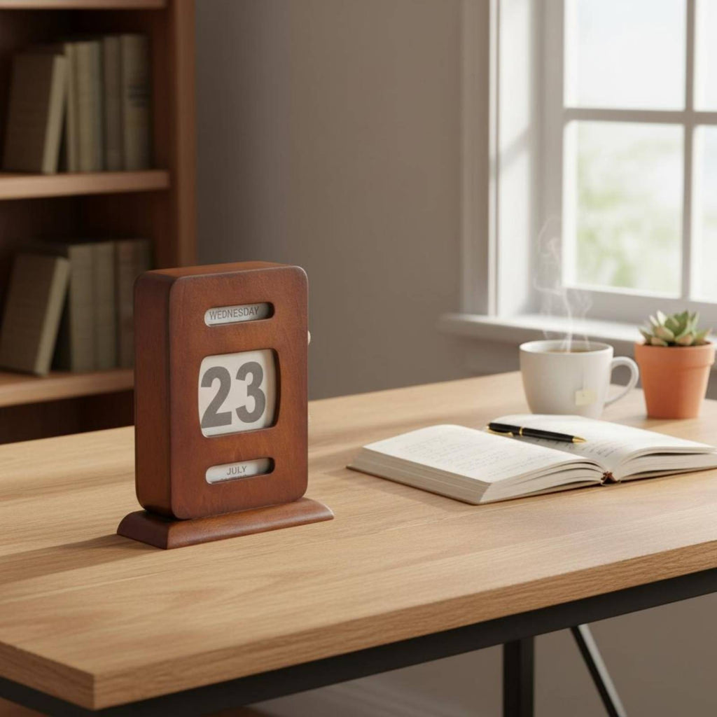 Retro Perpetual Calendar Reusable Wooden Desk Calendar Handmade Look for Office