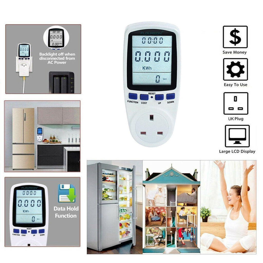 Electricity Usage Monitor Power Consumption Meter UK Plug In Watt Kwh Analyser