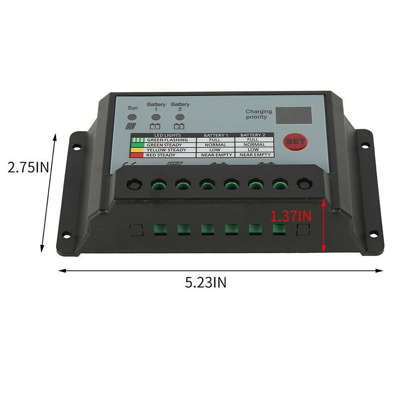 20A Dual Battery Solar Charge Controller Regulator For 12V or 24V Batteries Boat