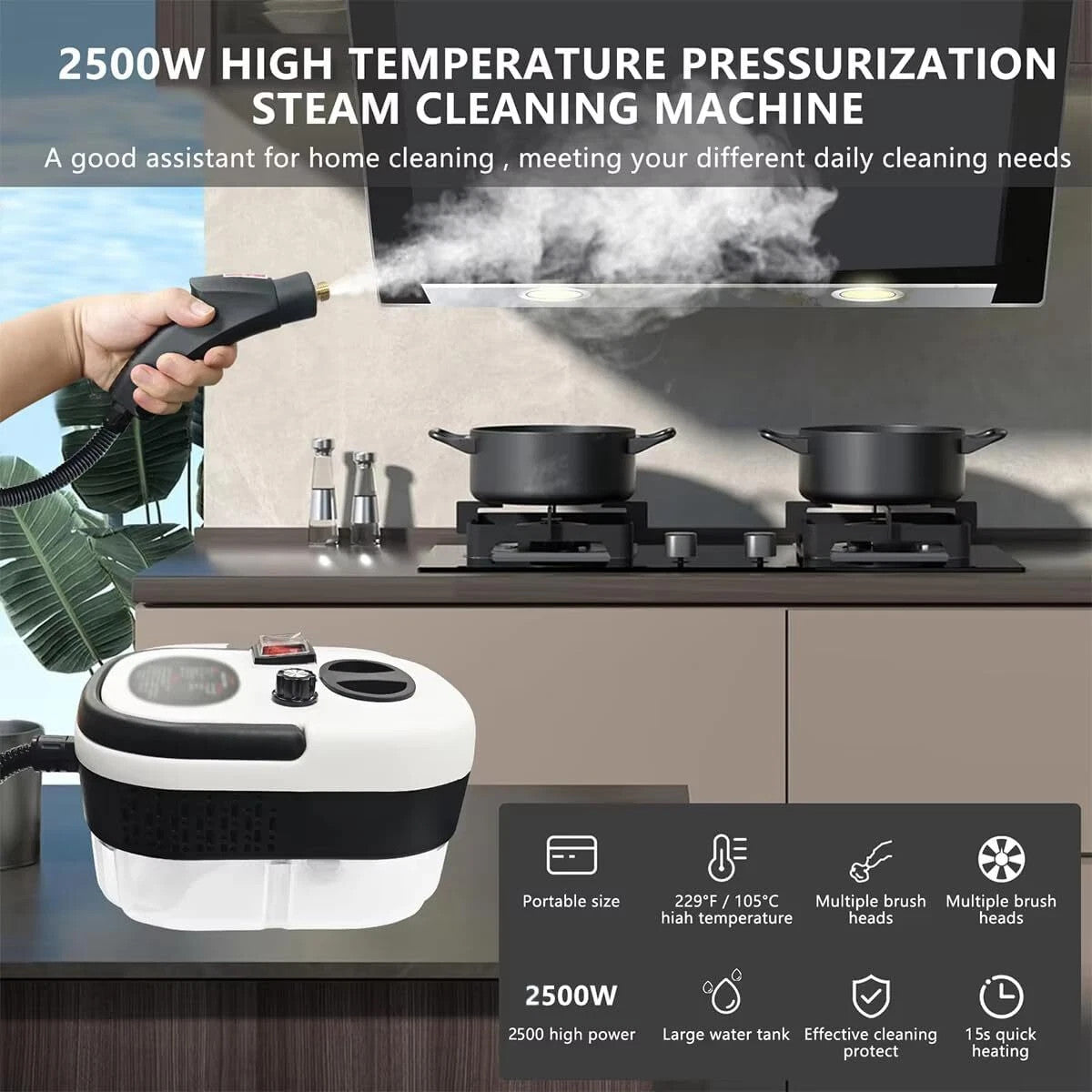 High Pressure Steam Cleaner Portable 2500W Cleaning Steamer Machine for Home Car