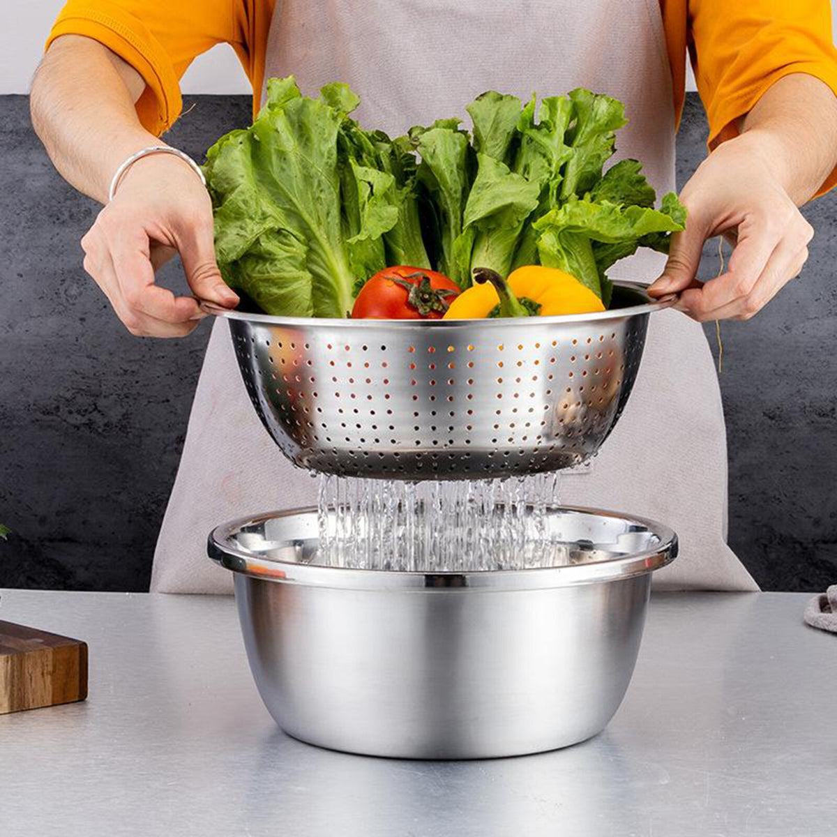 3 in 1 Stainless Steel Basin Strainer Julienne Grater Bowl and Strainer