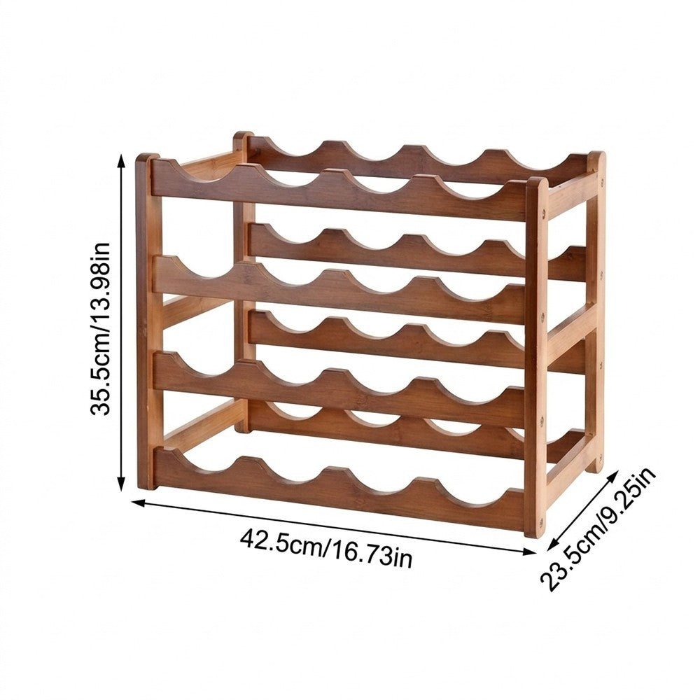 Bamboo Wine Rack 16 Bottles 4 Tier Tabletop Wine Holder Storage Display Stand UK