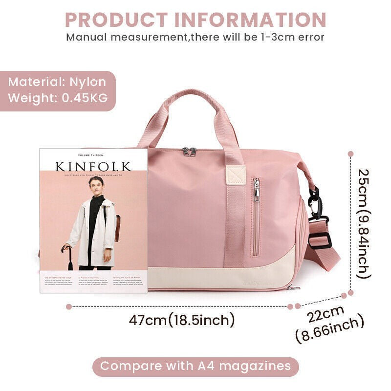 Women Fitness Gym Bag Travel Weekend Bag Large Holdall Luggage Shoulder Bag