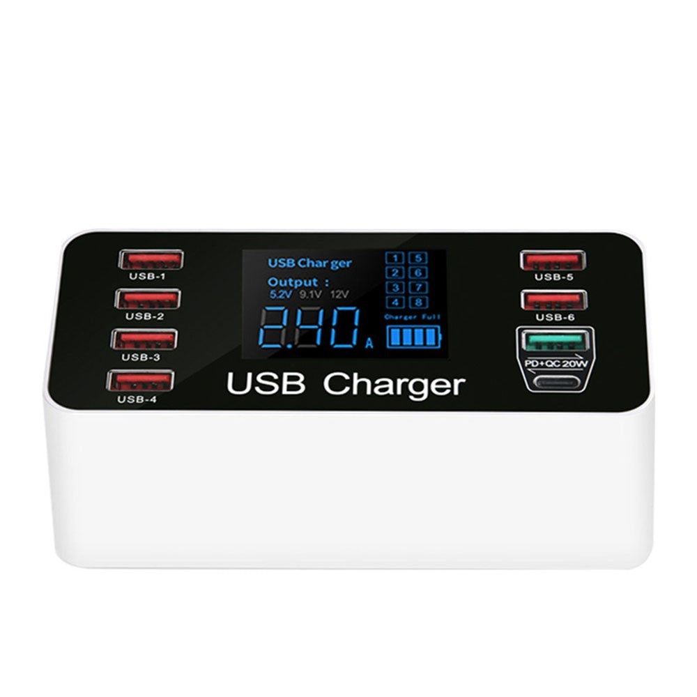 LCD Display Station Hub with UK Plug 8 Multi-Port USB Fast Quick Charger Adapter