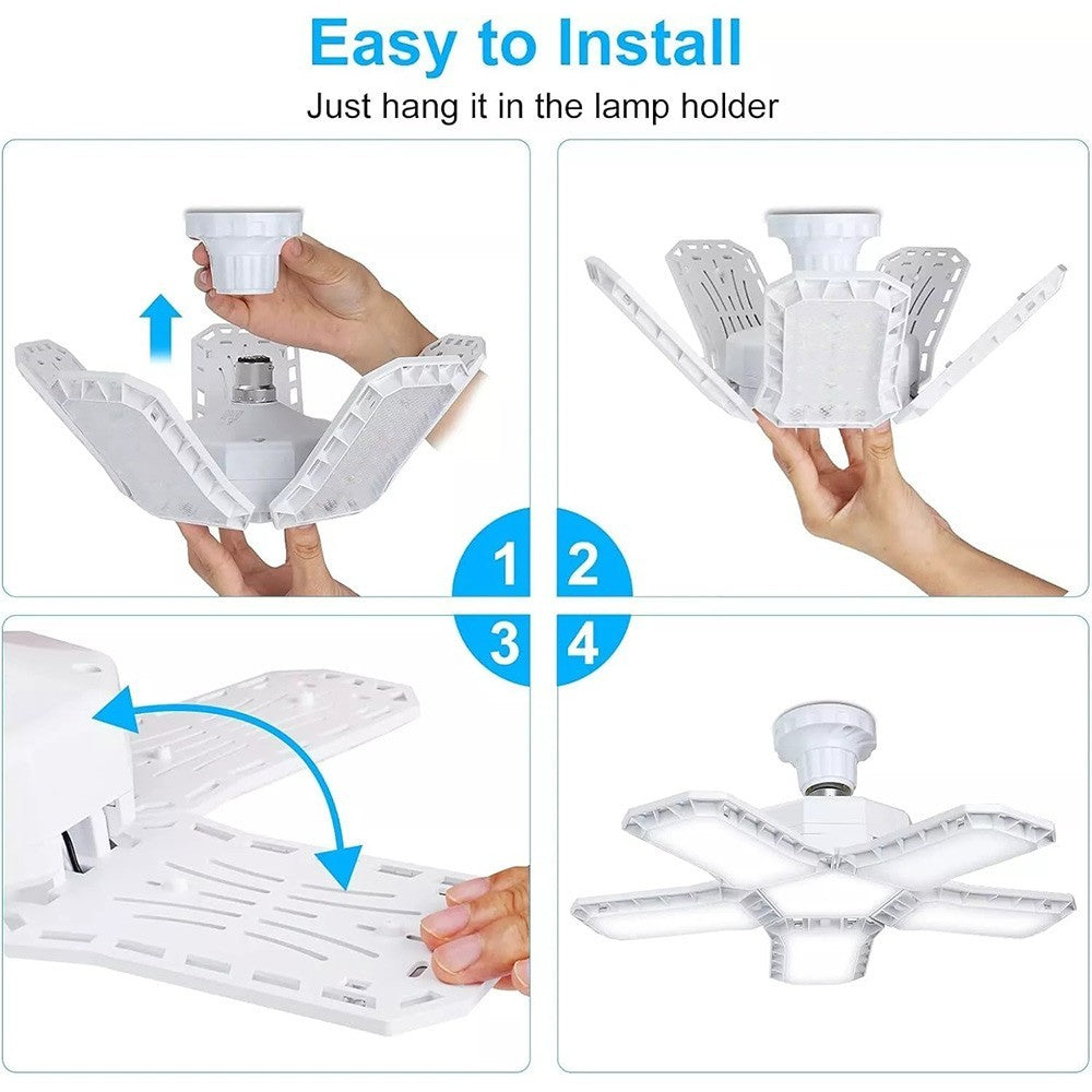 80W LED Garage Bulbs B22 9000Lm 6500K Deformable Lamp with 5 Panels