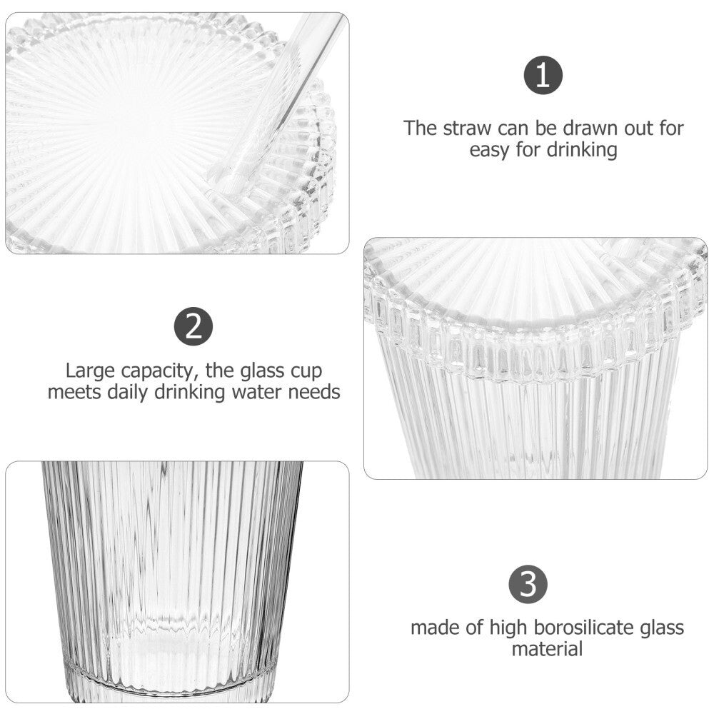 Cold Cups with Lid and Straw Reusable Lids Straws Clear Glass Juice Tea