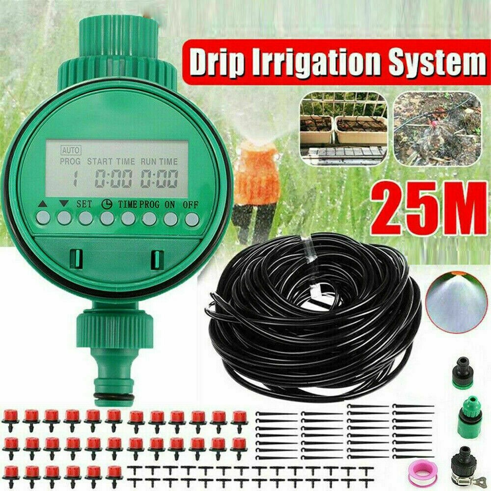 25M Automatic Drip Irrigation System Kit Plant Timer Watering Garden Hose Timer