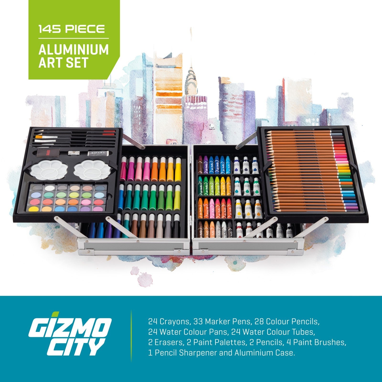 145Pc Art Case Colouring Pencil Set Aluminium Painting Pencils Adult Kids Box