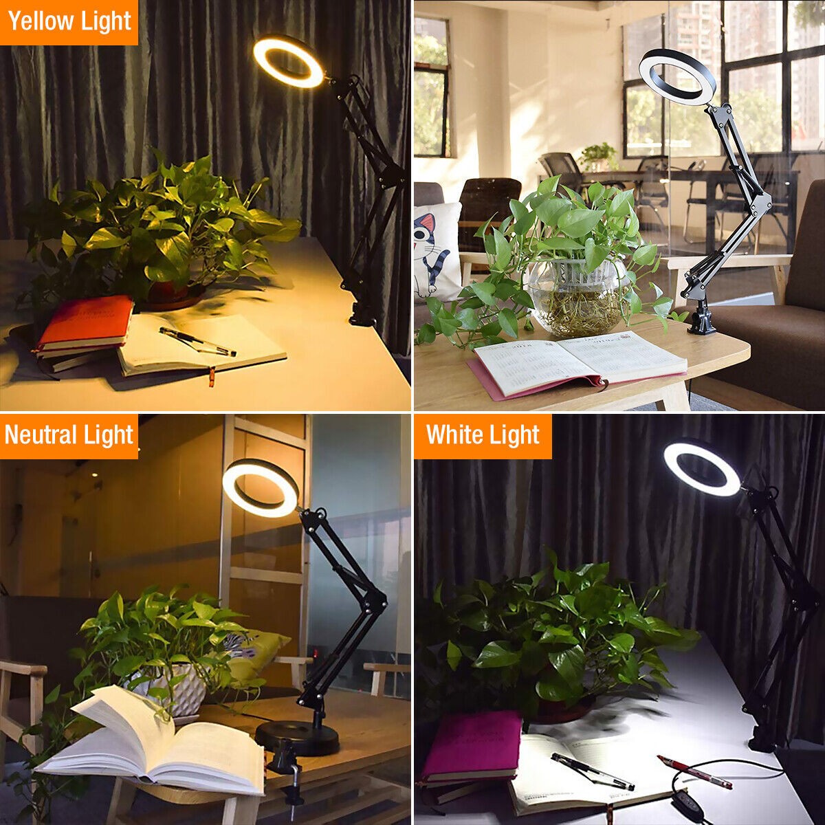 Magnifying Glass Lamp 10X LED Light Desk Magnifier With Clamp Support Stand