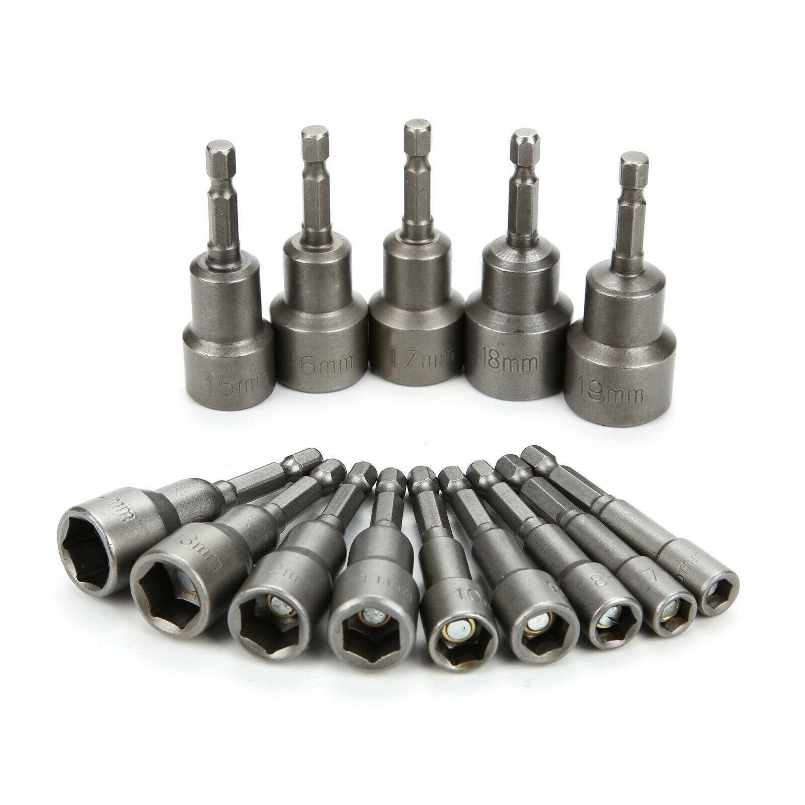 14pcs 6 -19mm 1/4" Nut Driver Bit Set Hex Magnetic Metric Socket Impact Drill UK