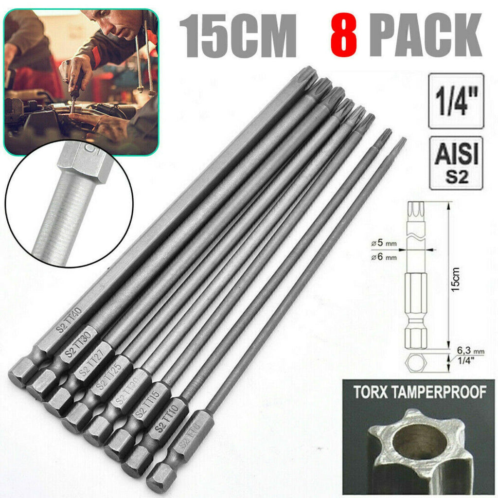 8Pcs/Set Torx Screwdriver Bits 150MM Extra Long Tool Hex Security Magnetic Head