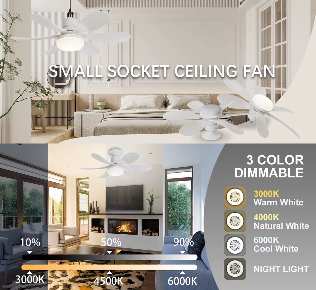 LED Ceiling Fan Light E27 Remote Control Dimmable Ceiling Lamp Home Bedroom