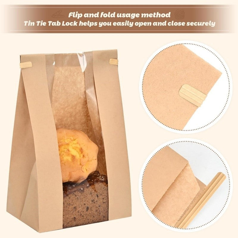 20 Pack Long Paper Bread Bags for Homemade Sourdough, Tin Tie Tab Lock