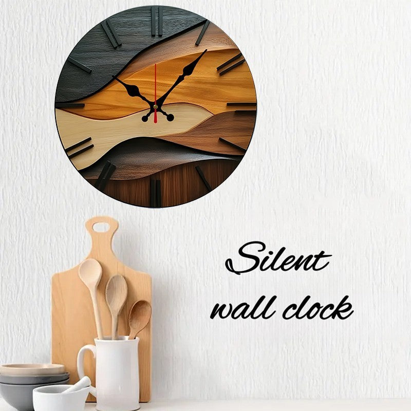 30cm 2D Nordic Wooden Silent Wall Clock Round Modern Hanging Home Decor