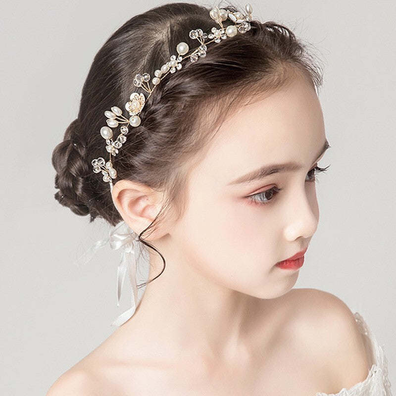 Wedding Bridal Pearl And Crystal Flower Hairband Tiara Headband Accessories New