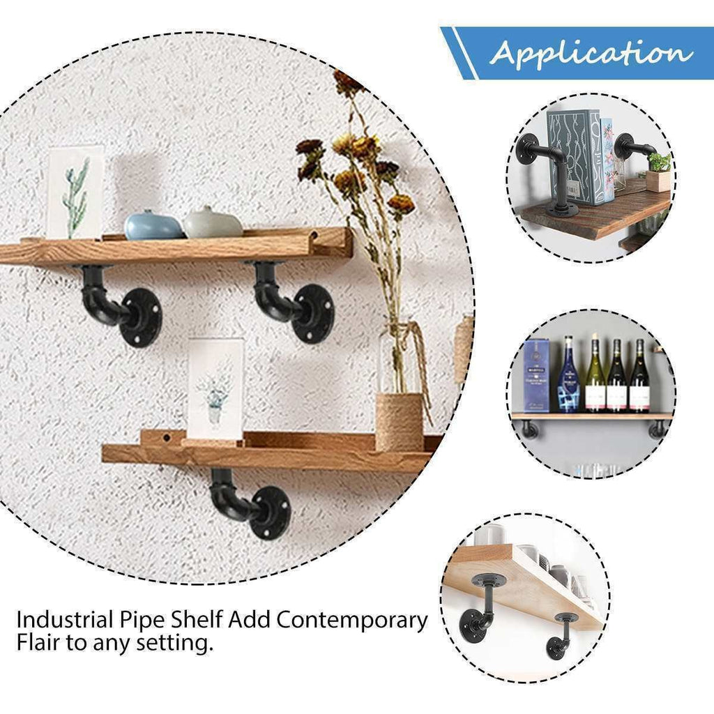 4-8X Pipe Shelf Brackets Industrial Iron Rustic Floating Shelves Storage Unit UK